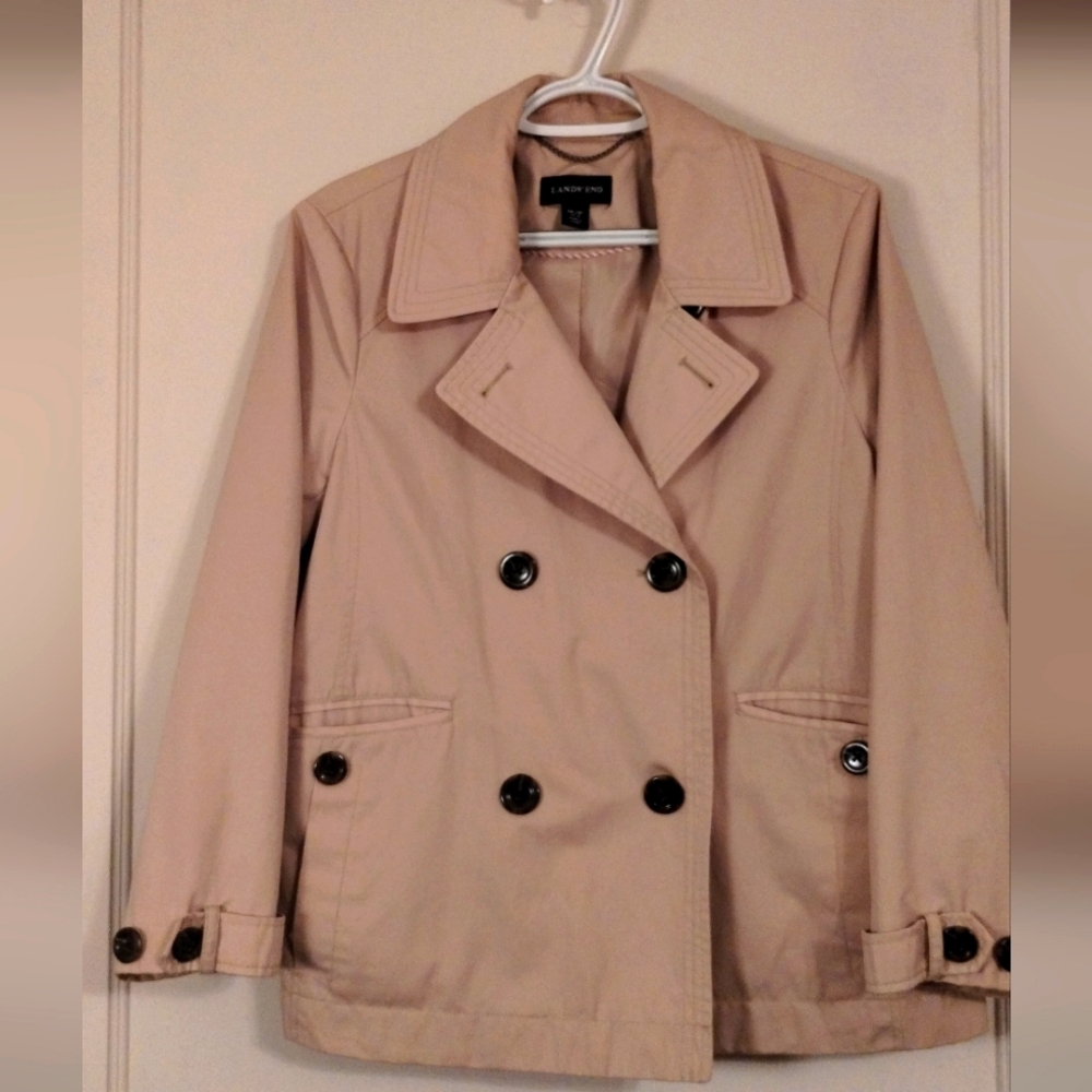 Lands End Womens Size Medium Petite, 10-12,Khaki Pea Coat Spring Jacket.